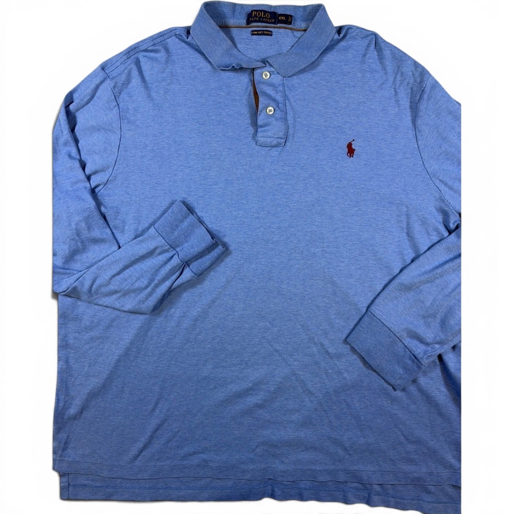 Polo Ralph Lauren Mens XXL Blue Pima Soft Touch Long Sleeve Polo Shirt Pony Logo